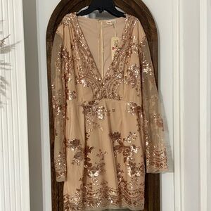 Southern Fried Chics Sequin Embellished Dress - Rose Gold & Cream - XXL - NWT